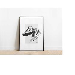 nike air jordan 1 light smoke grey sneaker poster print a3 / a4 / a5 wall art, office, bedroom