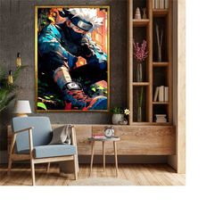 naruto kakashi canvas, anime wall art, japanese art print, naruto shippuden anime, naruto and sasuke poster, decor gift