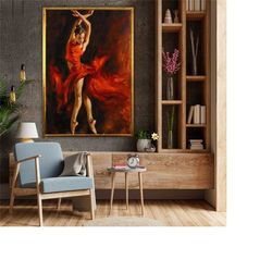 dancer canvas print, dans art poster, ballerina wall art, woman in red canvas art, wall decor for dancer, gift for dance