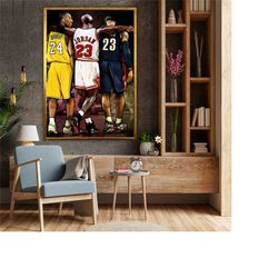 kobe bryant lebron james michael jordan poster, basketball stars wall art, basketball players art, basketball stars canv