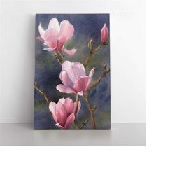 pink magnolia flower photo print poster on canvas, floral wall hangings, home decoration, living room decor, magnolia fl