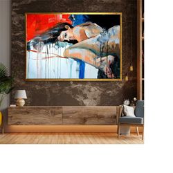 naked girl wall art, erotic woman canvas, naked canvas,nude female body wall decor,sensual figure painting,erotic home d