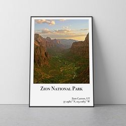 zion national park poster zion print zion national park print utah poster utah print