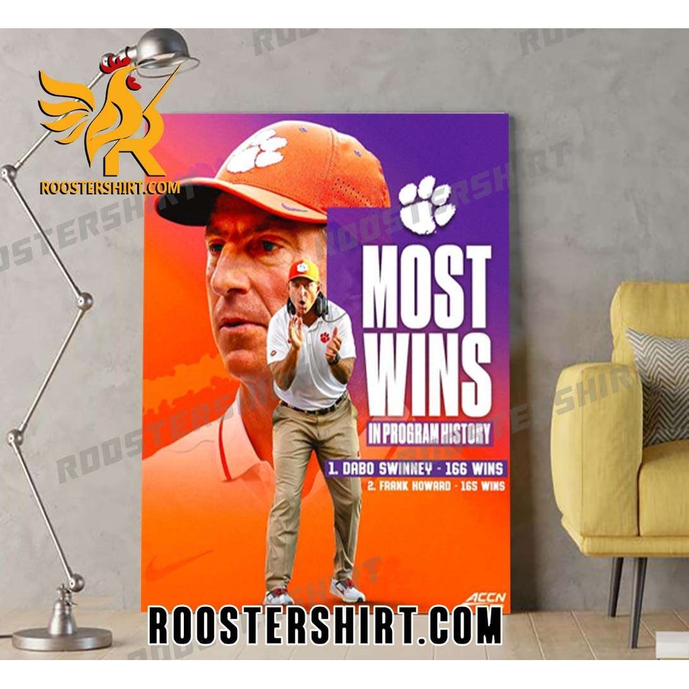 Dabo Swinney 166 Wins Most Wins In Program History Poster Canvas - Roostershirt.jpg