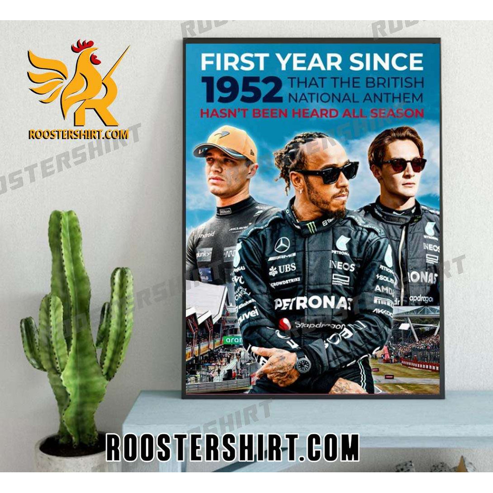 First Year Since 1952 That The British National Anthem Hasnt Been Heard All Season Lewis Hamilton And Lando Norris And George Russell Poster Canvas - Roostershi