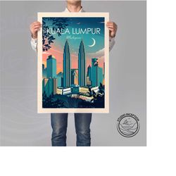 kuala lumpur travel print poster, travel poster, malaysia print, wall art, city prints, travel gift, wedding gift, trave