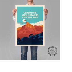 guadalupe mountains national park featuring kit fox travel poster by studio inception | texas print | hiking gift