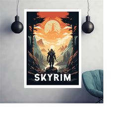 skyrim game print, gaming room poster, minimalist, gaming poster, gaming print, game gift, video game poster, skyrim gam