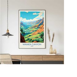 waimea canyon travel poster, waimea canyon print, hawaii poster, cityscape painting, travel posters, travel gift, wall d