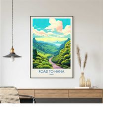 road to hana travel poster, road to hana print, hawaii poster, cityscape painting, travel posters, travel gift, wall dec