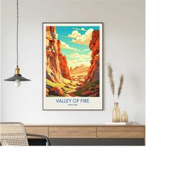 valley of fire travel poster, valley of fire print, nevada poster, cityscape painting, travel posters, travel gift, wall