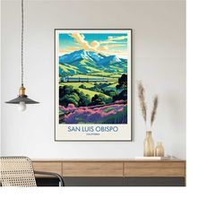 san luis obispo travel poster, san luis obispo print, california poster, cityscape painting, travel posters, travel gift