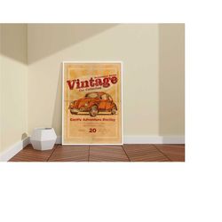 volkswagen beetle vintage poster / retro car canvas or poster / vintage poster / car lovers gift / classic car print / h