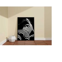zebra print wall art / black and white wall art poster / black and white woman wall decor / framed black and white abstr