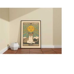 tarot fortune cards print art / the sun poster / sun god wall art / cat wall decor / the sun tarot wall art decor / po18