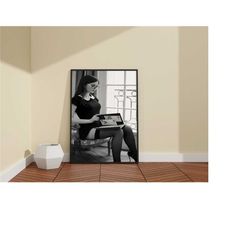 hot girl in garter print art / black&white canvas / girl reading a book wall art / sexy woman poster / framed decor / co
