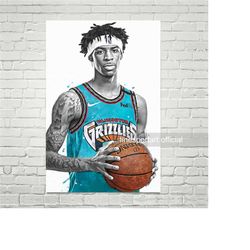 morant memphis poster, canvas, basketball print, sports wall art, kids room decor, man cave, gift