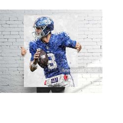 daniel jones new york poster, canvas wrap, football framed print, sports wall art, man cave, gift, kids room decor