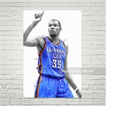 kevin durant oklahoma city poster, canvas, basketball print, sports wall art, kids room decor, man cave, gift