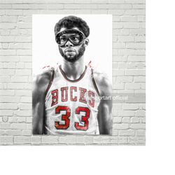 kareem abdul-jabbar milwaukee poster, canvas, basketball print, sports wall art, kids room decor, man cave, gift