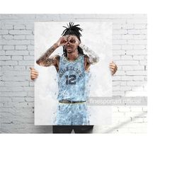 morant memphis poster, canvas wrap, basketball framed print, sports wall art, man cave, gift, kids room decor