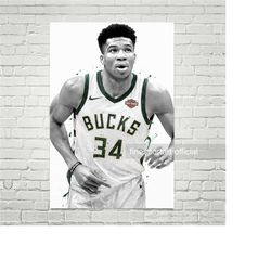 giannis milwaukee poster, canvas, basketball print, sports wall art, kids room decor, man cave, gift