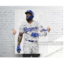 adolis garca texas poster, canvas wrap, baseball framed print, sports wall art, man cave, gift, kids room decor