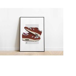 nike air max patta dark russet hypebeast sneaker poster print a3 / a4 / a5 wall art, office, bedroom