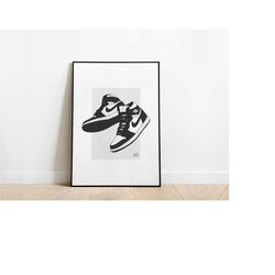 nike air jordan 1 black and white sneaker poster print a3 / a4 / a5 wall art, office, bedroom