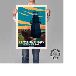 dry tortugas poster traditional style, fort jefferson, national park art print by studio inception, lighthouse print