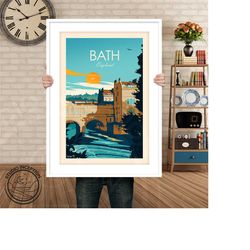 bath print, england print, england poster, pulteney bridge travel poster by studio inception