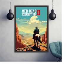 red dead redemption 2 poster, gaming room poster, minimalist,gaming poster, gaming print, game gift, video games poster,