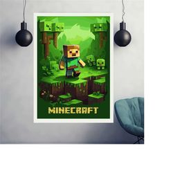 minecraft print poster, gaming room poster, minimalist, gaming poster, gaming poster, game gift, video games poster, min