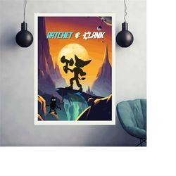 ratchet and clank print, gaming room poster, minimalist, gaming poster, gaming print, game gift, video game poster, ratc