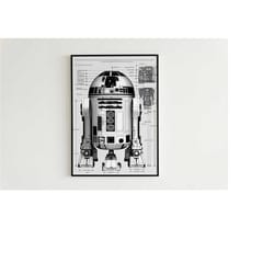 r2d2 blueprint painting - star wars digital print | r2d2 wall art | star wars room decor | r2d2 print - digital download