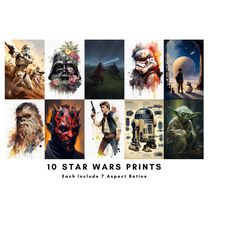 10 star wars paintings - star wars digital print collection - star wars posters - digital prints - fan art - printable w