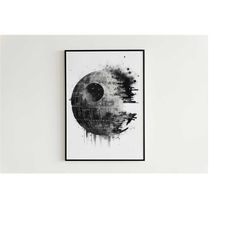 death star watercolor print - star wars death star art, star wars printable poster death star art print wall art home de