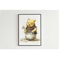 winnie the pooh watercolor print - perfect for winnie the pooh fans and nursery decor, high-quality watercolor painting