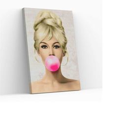 Brigitte Bardot Bubble Gum Ready Wall Hanging Aesthetic Wall Decor Fine Art Photography Canvas Wall Art Painting Print P