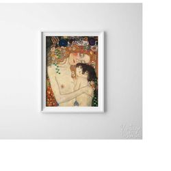 mother and child gustav klimt retro poster, painting print, impressionism, reproduction drawing 20