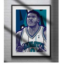 larry johnson poster charlotte hornets basketball art print