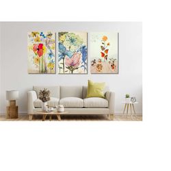 set of 3 salvador dali exhibition ready to hang canvas,salvador dali fleurs 1948 print,dali flowers poster,wildflower pr