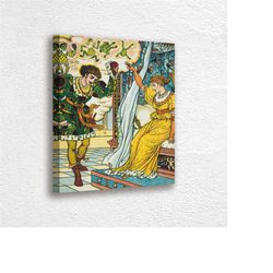 the frog prince fairy tale painting canvas, grimm's fairy tales, walter crane (british, 1845-1915), fairy tales poster,