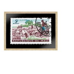 vintage african stamp art postage, mali stamp, black man portrait art, printed picture wall art decoration, travel poste