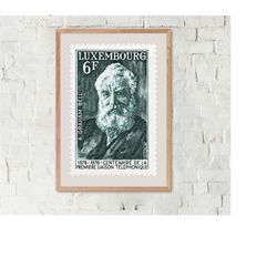 graham bell, luxembourg stamp print, philately, vintage poster, gift ideas, wall hangings framed, home decor