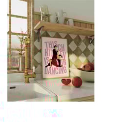 this kitchen is for dancing, aesthetic kitchen wall art print, maximalist kitchen decor, retro dancing poster, funky kit