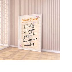 guest check receipt, espresso martinis art, bar cart art decor, retro guest check poster, trendy kitchen wall art print,