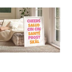 cheers print, bar cart poster, kitchen decor, digital download print, trendy wall art, printable art, cin cin print, pin