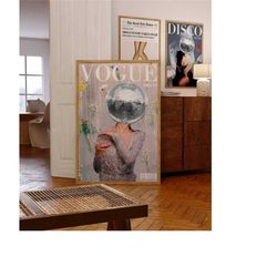 disco drinks vogue magazine poster, retro bar cart wall art, vogue art, magazine cover print, party poster, disco ball p