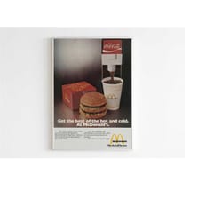 mcdonald's advertising poster, 80s 'big mac' style print, vintage fast food design ad wall art, 1980 magazine advertisem